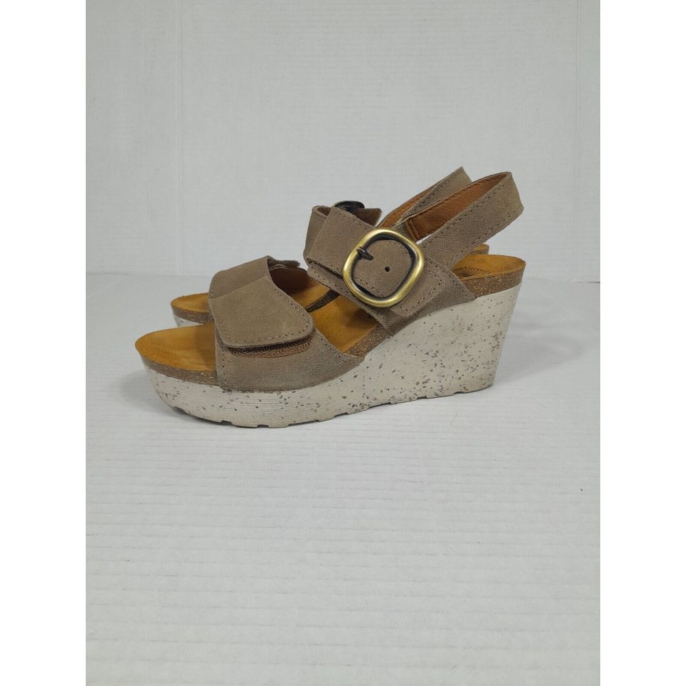 Otbt Platform Sandals Beige Suede Peasant Wedge Shoe Sandal Women Sz 6 Greige - Picture 1 of 14